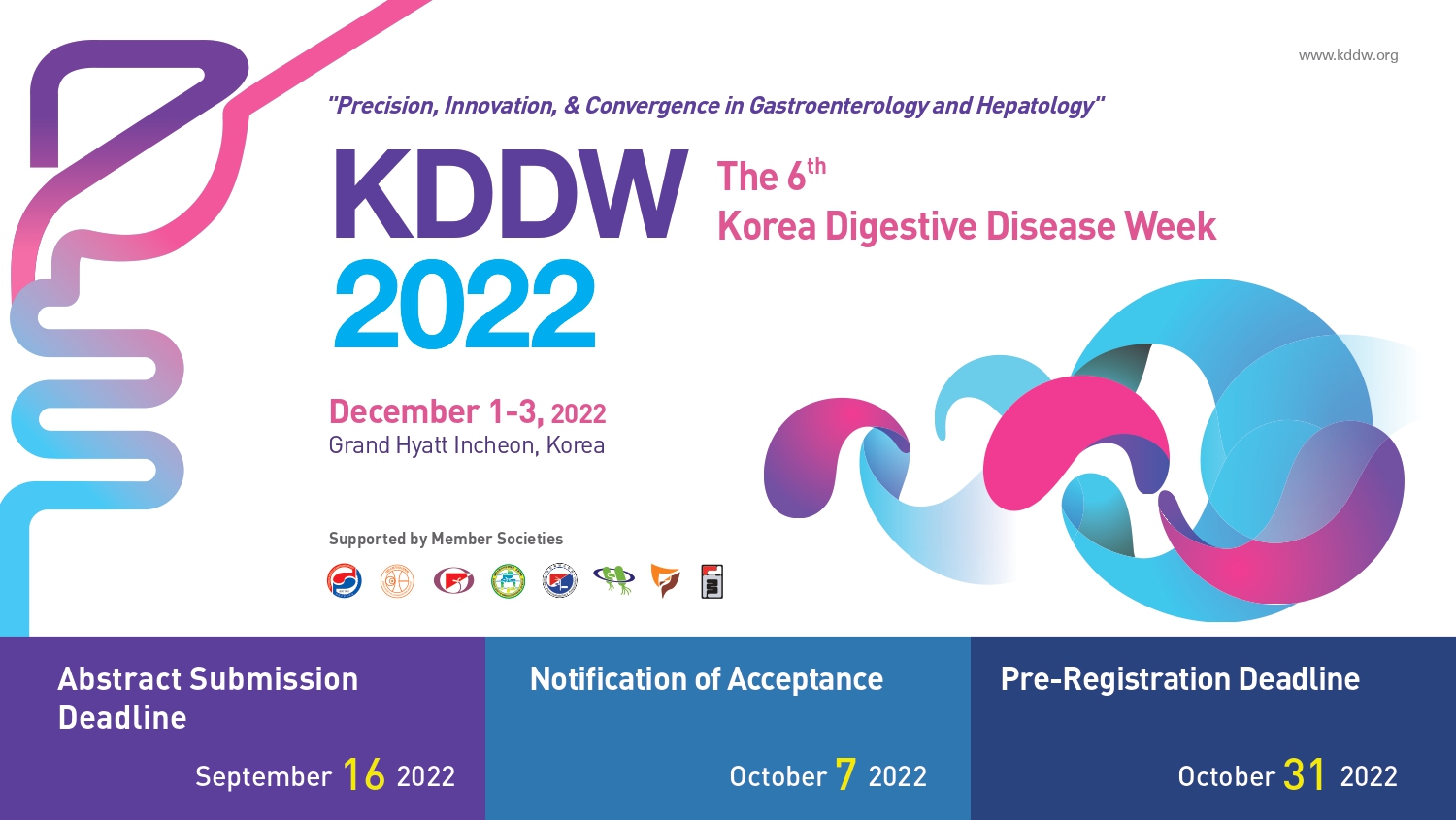 6th Korea Digestive Disease Week (KDDW 2022) will be held from December 1 to 3, 2022 at the Grand Hyatt Incheon in Korea.