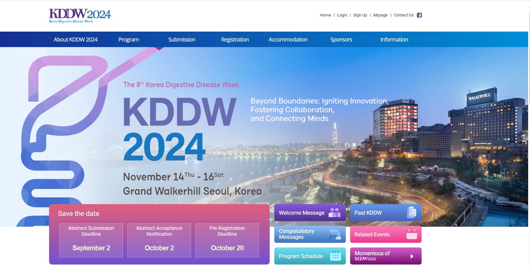 Korea Digestive Disease Week (KDDW) 14-16 November 2024